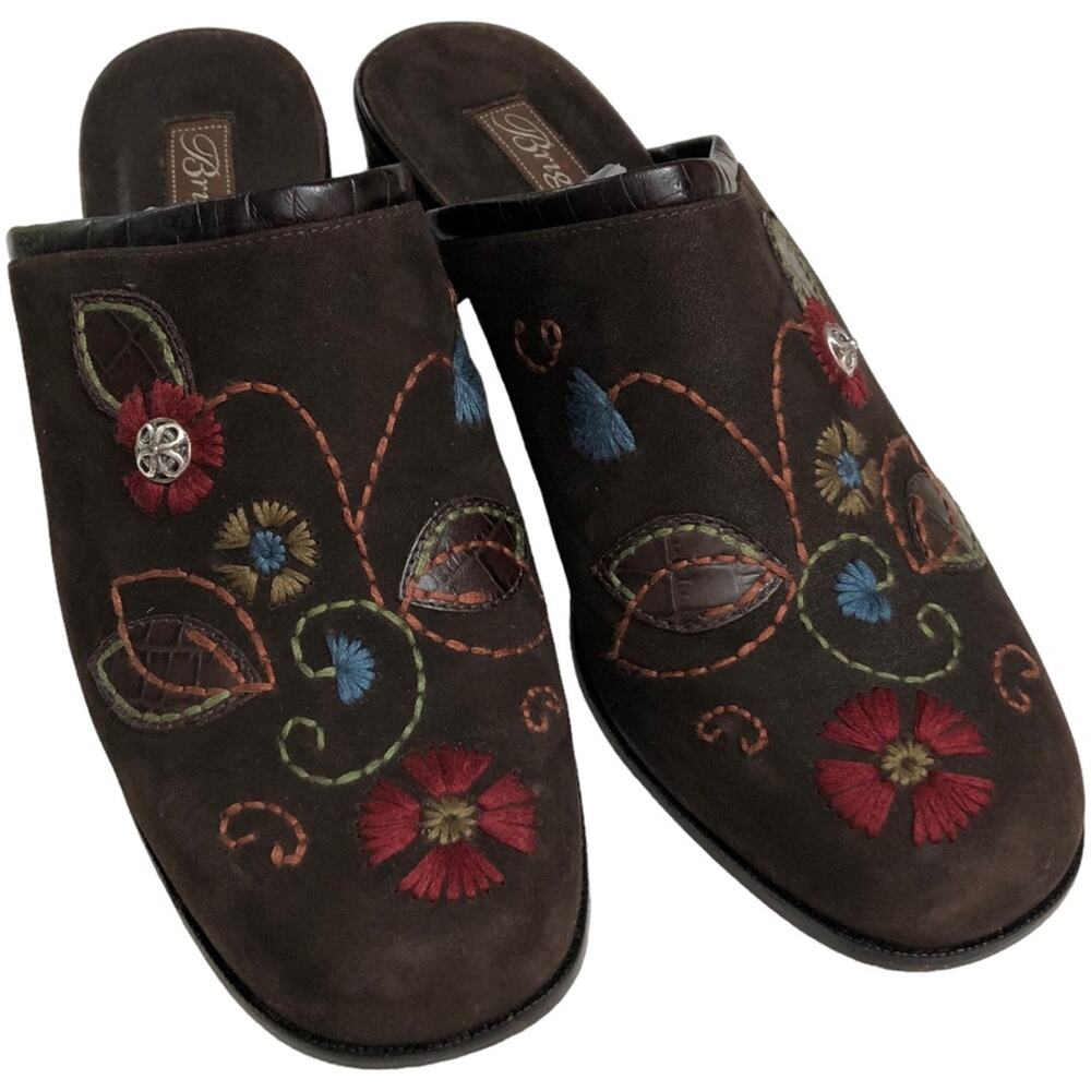 Brighton Fiona Brown Embroidered Slip On Mules 8 EUC - Picture 3 of 8